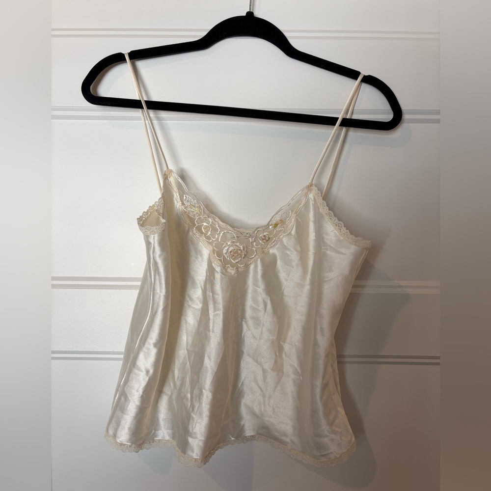 Vintage Lady Manhattan Camisole Silky Ivory White  Lace Size M Lingerie Bridal